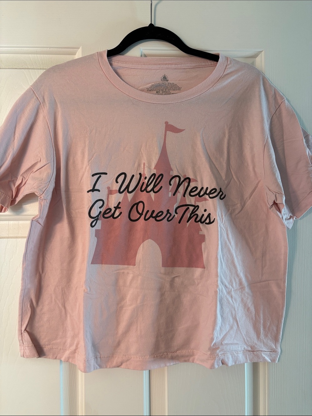 Disney Pink Castle crop Graphic Tee - Light Pink with Dark Pink Print, size L
